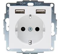 Kopp Athenis 296232080 Protective Contact Socket, 1 Gang with 2 x USB Charging Sockets, 16 A, 250 V~, Output Current of Charging Sockets Max. 2400 mA/5 V, IP20, Arctic White, Matte Surface