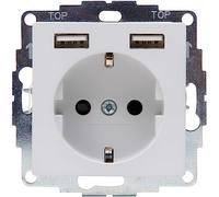 Kopp Athenis 296234082 Protective Contact Socket, Single with 2 x USB Charging Sockets, 16 A, 250 V~, Output Current of Charging Sockets Max. 2400 mA/5 V, IP20, Grey, Matte Surface