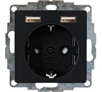 Kopp Athenis 296250082 Protective Contact Socket, 1-Way with 2 x USB Charging Sockets, 16 A, 250 V~, Output Current of Charging Sockets Max. 2400 mA/5 V, IP20, Black, Matte Surface