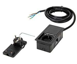 Kopp by ASA VersaHIT Mono 939662016 Built-In/Table Socket with Push Button Lid for Installation in Furniture/Worktops, 1 x Earthing Contact Socket, 2 m Connection Cable, 3400 W/16 A, Matt Black