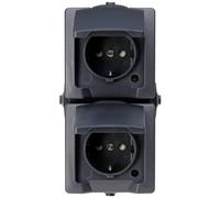 Kopp Nautic 136915009 Double Protective Contact Socket with Hinged Lid and Increased Touch Protection, Surface-Mounted Wet Room, Vertical, 16 A, 250 V/AC, IP44, Anthracite