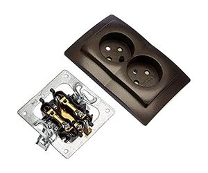 Kopp Paris 944626083 Central Contact Protected Double Plug Socket with Child Protection Color - Brown: Pack of 1, Rosewood/Brown