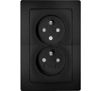 Kopp Paris mattschwarz 2-fach Mittenschutzkontakt-Steckdose mit erhöhtem Berührungsschutz 944650088 2-Way Socket with Raised Touch Protection, Black (matt)