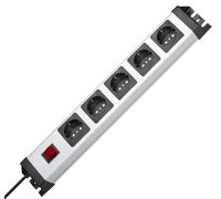 Kopp 226620015 Power Strip with Switch 5-Way Grey, Black Protective Contact Pack of 1, 482.6 mm