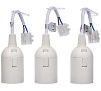 Kopp Renovation Socket, Pre-Assembled with Approx. 13 cm Visible Cable H03VV-F 2 x 0.75 mm², Lustre Terminal and Strain Relief, Pack of 3, E27, Max. 60 W, Colour: White, 214601044