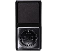 KOPP Standard Surface-Mounted Program, Black, Combination Vertical, Consisting of Universal (Toggle Switch) and Socket, 16 A, 250 V, 108805000