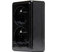 Kopp Surface-mounted 2-way centre contact socket in standard construction and black without increased protection of contacts and base plate. Protection class IP20, 108405008