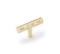 KOPPALIVE 2-Pack Solid Brass Kitchen Cabinet Pulls, Gold Modern T-Bar Handles, Single Hole Hammered Knobs for Dresser Drawer Cupboard, 1-15/16 Inch Total Length, Polished Finish