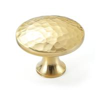 KOPPALIVE 5-Pack Solid Brass Kitchen Cabinet Knobs, Hammered Gold Drawer Knobs, Round Dresser Drawer Pulls and Handles, Modern Furniture Hardware, Diameter 1-1/4 Inch