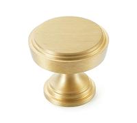 KOPPALIVE 5-Pack Solid Brass Kitchen Cabinet Knobs, Modern Gold Drawer Knobs for Dresser, Round Step Cabinet Knobs Pulls, Brushed Finish, Diameter 1-11/64 Inches