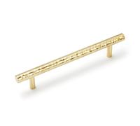 KOPPALIVE 6-Pack Solid Brass Kitchen Cabinet Pulls, Gold Modern T-Bar Handles, 5-Inch Hole Center Hammered Handles for Dresser Drawer Cupboard, 6-7/8 Inch Total Length, Polished Finish