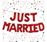 Kopper-24 Just Married Foil Balloon Set in Red, 40 cm, Stylish Wedding Decoration for Newly Married Couples, Celebrate the Most Beautiful Day of Your Life