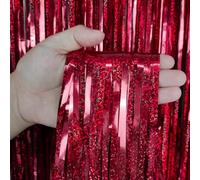 Kopper-24 Tinsel Curtain Red 2 x 1 m - Glittering Holographic Foil Curtain Party Decoration - Shimmering Background for Birthday, Wedding, New Year's Eve, Carnival, Photo Box & Photo Background