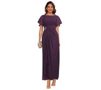 kopptioo A Line Elegant Mother of The Groom Dresses for Wedding Ruched Ruffle Sleeve 2025 Plum Long Scoop Neck Chiffon Formal Evening Dress 22