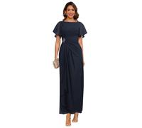 kopptioo A Line Mother of The Bride Dress with Pockets Ruffle Sleeve 2025 Long Navy Blue Scoop Neck Corset Chiffon Elegant Formal Evening Dress for Women 14