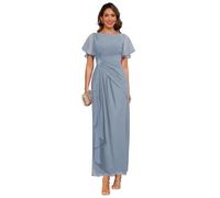 kopptioo Dusty Blue Mother of The Bride Dress 2025 Elegant A Line Chiffon Corset Scoop Neck Long Ruched Ruffle Sleeve Formal Evening Dress for Women 10