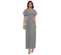 kopptioo Grandmother of The Bride Dresses for Wedding 2025 Elegant Chiffon Corset Ruffle Sleeve A Line Ruched Gray Formal Evening Dresses Plus Size 26