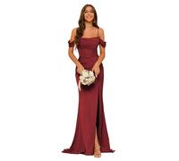 kopptioo Light Burgundy Satin Bridesmaid Dresses for Wedding Off Shoulder Corset Prom Dress Ruched Formal Evening Party Gown Light Burgundy Size UK14A