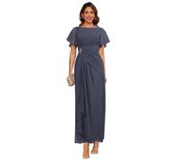 kopptioo Long Elegant Mother of The Bride Dress 2025 Chiffon Ruched Ruffle Sleeve A Line Formal Gowns for Women Scoop Neck Stormy Blue Evening Dress 16