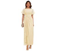kopptioo Long Elegant Mother of The Bride Dress 2025 Chiffon Ruched Ruffle Sleeve A Line Formal Gowns for Women Scoop Neck Champagne Evening Dress 16
