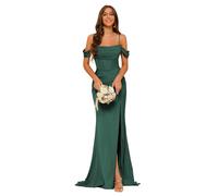 kopptioo Peacock Satin Mermaid Corset Prom Dress Pleated Bridesmaids Dresses for Women Long Off Shoulder Ball Gowns Peacock Size UK16