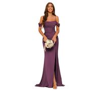 kopptioo Plum Satin Mermaid Corset Prom Dress Pleated Bridesmaids Dresses for Women Long Off Shoulder Ball Gowns Plum Size UK16