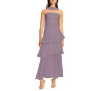 kopptioo Prom Dress for Women 2025 Bridesmaid Dresses Strapless Maxi Wedding Guest Evening Gowns with Scarf Chiffon Tiered Wisteria UK6