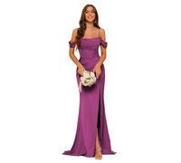 kopptioo Purple Satin Mermaid Corset Prom Dress Pleated Bridesmaids Dresses for Women Long Off Shoulder Ball Gowns Purple Size UK16