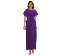 kopptioo Ruffle Sleeve Scoop Neck Mother of The Groom Dresses 2025 Ruched Elegant A Line Chiffon Corset Long Formal Evening Dresses with Pockets Purple 18