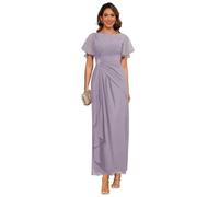 kopptioo Ruffle Sleeve Scoop Neck Mother of The Groom Dresses 2025 Ruched Elegant A Line Chiffon Corset Long Formal Evening Dresses with Pockets Wisteria 18