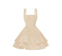 kopptioo Spaghetti Strap Champagne Coctail Party Dresses for Teens Pleated Mini Sequin Sparkle Night Out Dresses Size UK12