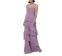kopptioo Wedding Guest Dress for Women 2025 Bridesmaid Dresses Strapless Maxi Formal Evening Gowns with Scarf Chiffon Tiered Wisteria UK6