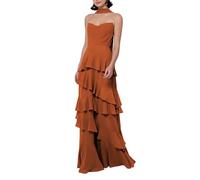 kopptioo Wedding Guest Dress for Women 2025 Bridesmaid Dresses Strapless Maxi Tiered Chiffon Formal Evening Gowns with Scarf Burnt_Orange UK18