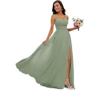 kopptioo Women Spaghetti Straps Bridesmaid Dresses Chiffon Sleeveless Pleats Wedding Guest Dress Maxi Evening Gowns with Slit Sage UK10