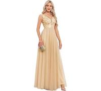 kopptioo Women's Wedding Guest Dresses Long Tulle Maxi Cocktail Party Gowns Sleeveless A Line Sparkly Sequin Evening Dress Gold XL