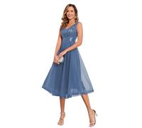 kopptioo Women's Wedding Guest Dresses Tulle Midi Cocktail Party Gowns Sleeveless A Line Sparkly Sequin Evening Dress Short-Dusty_Blue L