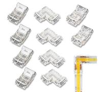 Koprek 10 Pcs COB LED Strip Connector Set, Mini COB LED Strip Connectors, Include 4Pcs COB-to-COB & 2Pcs COB Strip, 4Pcs L Shape, for 8mm COB LED Strip Lights Non-Waterproof Tape Lights