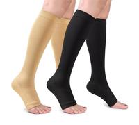 Koprek 2 Pair Toeless Flight Compression Stockings, Open Toe Compression Socks for Women & Men, Supports Socks Varicose Veins Socks, Suitable for Traveling, Running, Flying and Work Scenarios