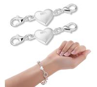 Koprek 2 Pcs 925 Sterling Silver Heart Lobster Clasps, Silver Safety Chain for Bracelet, Secure Magnetic Necklace & Bracelet Closure, Double Sided Bracelet Clasps for Jewelry Making