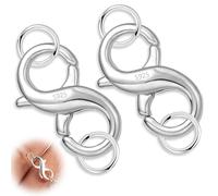 Koprek 2 Pcs Double Opening Lobster Clasps, Silver Necklace Clasps, 925 Lobster Claw Clasps with Jump Rings, Silver Jewelry Clasp for Necklaces & Bracelet, Connecting Various Jewellery Pieces