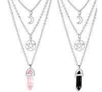 Koprek 2Pcs Moon Pentagram Necklace Set for Women, Gothic Crystal Healing Crystal Necklaces, Emo Accessories Gothic Gifts, As Gift for Your Family, Friends, Lover, Girlfriends(Pink + Black)