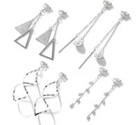 Koprek 4 Pairs Clip On Earrings Women, Silver Hole-Free Willow Leaf, Wave, Pearl, Triangular Ear Clips Designs, Hypoallergenic Earring Clip Suitable for Daily Wear, As Gift