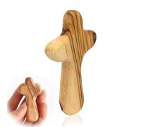 Koprek Wood Holding Cross, Handmade Olive Wood Crucifix from Bethlehem - 10cm Comfort Cross with Pouch - Pocket Worry Cross for Prayer, Anxiety Relief - Christian Gift for Men & Women