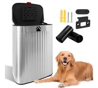 Kopuncare 2.1Gal Dog Waste Trash Can, Wall-Mounted, Stainless Steel, 8L, Silver, Rectangular, Heavy Duty, Open-Top, 8.7 x 6.1 x 12.5 inches, 40 Bags Included