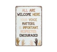 KOPUTE All are welcome here, Stronger together, Equality Poster, Kindness Matters, Inclusion, Your voice matters, Retro Metal Poster Wall Art Kitchen Garden Farm Home Decoration,tin sign 30X40cm