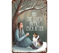 KOPUTE And She Lived Happily Ever After Dog Sign Metal Retro Sign Tin For Man Cave Poster Home Bar Kitchen Coffee Man Cave Garage Wall Decor Art Tin Sign 8x12 Inch