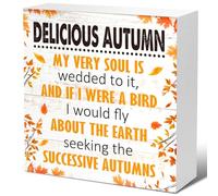 KOPUTE Autumn Desk Decor,Rustic Fall Decor,Autumn Wood Block,Delicious Autumn Poems Wooden Box Sign,Farmhouse Fall Decor for Home Office Shelf Table 7 x 7 Inches