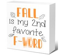 KOPUTE Autumn Desk Decor,Rustic Fall Decor,Autumn Wood Block,Fall Is My 2nd Favorite F Word Wooden Box Sign,Farmhouse Fall Decor for Home Office Shelf Table 7 x 7 Inches