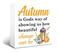 KOPUTE Autumn Wood Sign, Rustic Box Sign Decor Tabletop, Beautiful Autumn Decor, Fall Home Decor, Living Room Decor, Autumn is God Way of Showing Us How Beautiful Change Can Be Sign 7 x 7 Inches