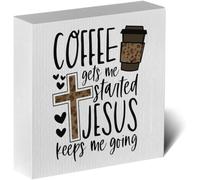 KOPUTE Bar Decor Christian Coffee Table Decor Rustic Desk Decor Station Coffee Bar Sign Religious Wood Box Sign Coffee Corner Decor Coffee Bar Supplies Kitchen Sign For Home 5 x 5 Inches
